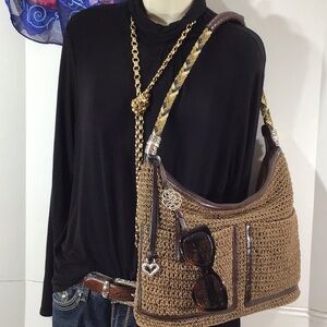 Brighton tan/brown woven hobo shoulder bag